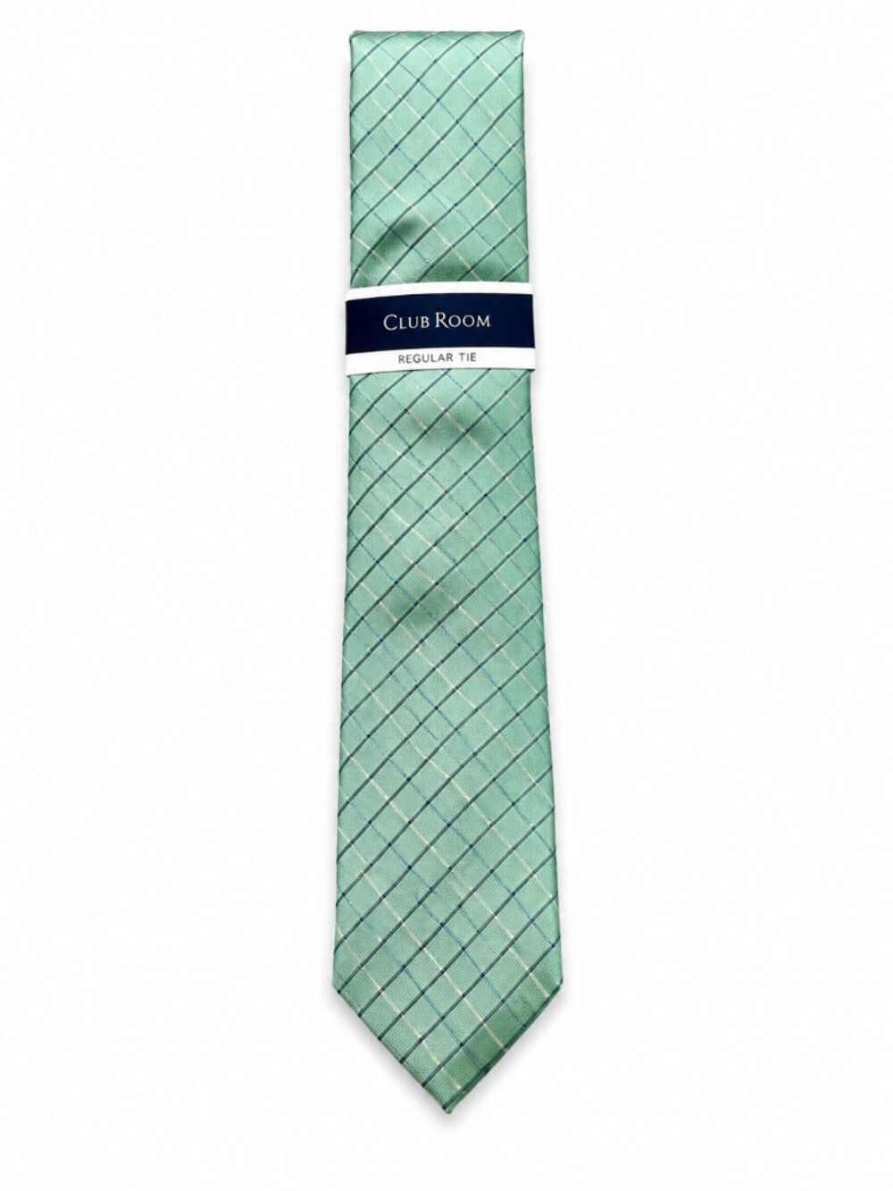 Club Room Men's Tie Green Grid Plaid Woven Necktie 58" Macy's NWT